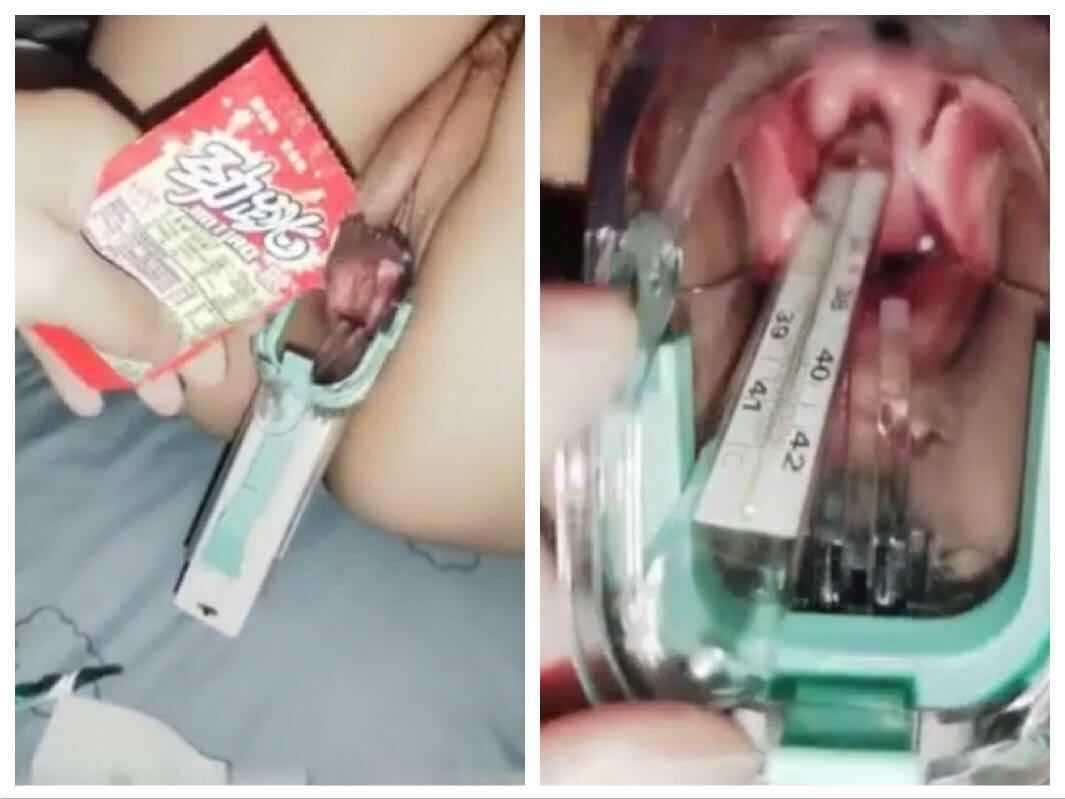扩阴器扩阴，塞跳跳糖，测子宫温度，拳交