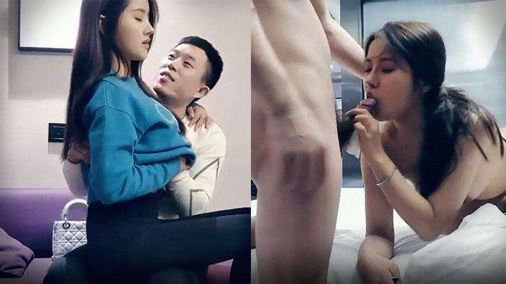 【小七小天探花】约了个高颜值甜美蓝衣妹子啪啪，隔着裤子摸逼近距离特写口交猛操
